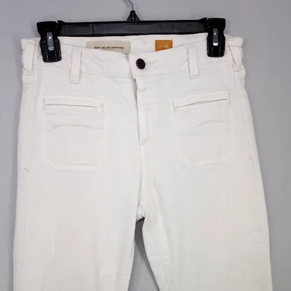 Pilcro Anthropologie Superscript Flared Jeans Women's Size 26 White 23" Inseam - Picture 3 of 15